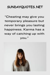 illustration of three people representing karma cheating quote